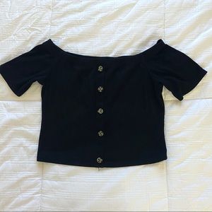 Cute black crop button top